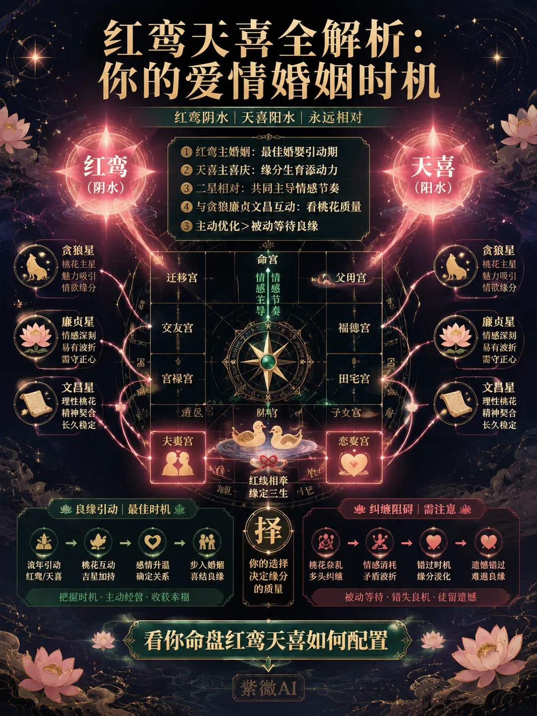 感情容易出現桃花喜慶和結婚時機，但也伴隨起伏、衝動和人際糾葛，需要學會看清節奏和主動優化 圖片